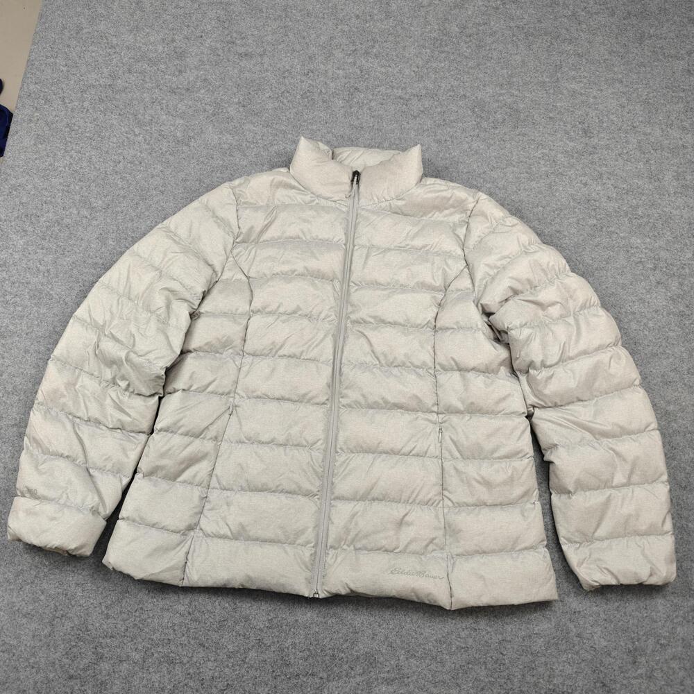 Eddie Bauer Jacket Womens XL Gray Puffer Down Insulated Full Zip Pockets Lined